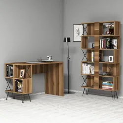 Extra Çalışma Masası və Kitab Rəfi Dəsti - Cəviz - 1