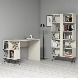 Extra Çalışma Masası və Kitab Rəfi Dəsti - Krem 