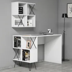 Extra Divar Rəfli Çalışma Masası -Ağ 