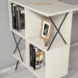 Extra Divar Rəfli Çalışma Masası - Krem - Modev (1)