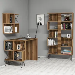 Extra Divar Rəfli Çalışma Masası və Kitab Rəfi Dəsti - Cəviz - 2
