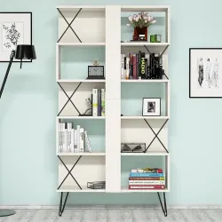Extra Divar Rəfli Çalışma Masası və Kitab Rəfi Dəsti - Krem - 4