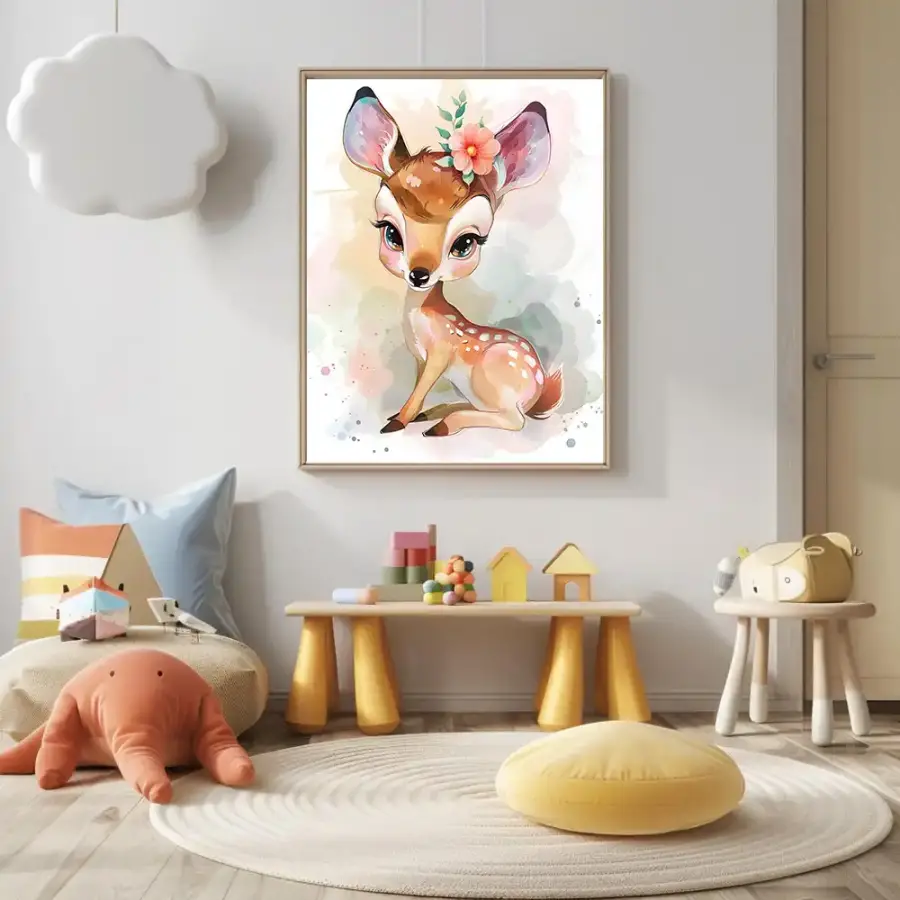 Fawn with Flower Kətan Tablo TB2094 - 1