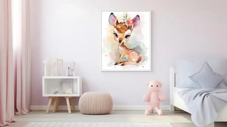 Fawn with Flower Kətan Tablo TB2094 - 2