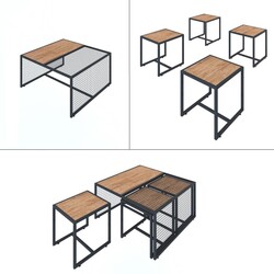 Ferforje Ahşap Tərz 4 Zigonlu Jurnal Masası 90x90x44cm - 4