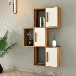 Flora Divar Rəfi, Kitab Rəfi - Cəviz/Krem - Monteme (1)