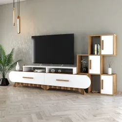 Flora Divar Rəfli Tv Stend - Cəviz/Ağ - 4