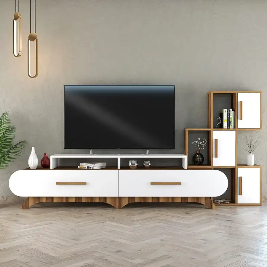 Flora Divar Rəfli Tv Stend - Cəviz/Ağ - 2