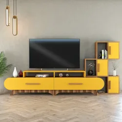 Flora Divar Rəfli Tv Stend - Cəviz/Sarı - 2