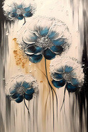 Floral Golden Blue Paint Kətan Tablo - 2