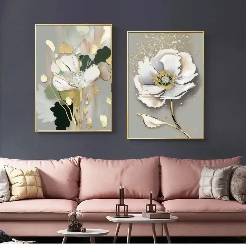 Flower Gold Green 2'li Set Kətan Tablo TB2009S2 - 2