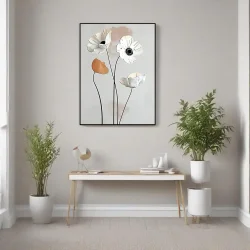 Flowers with Brown and White Kətan Tablo TB2073 - 2