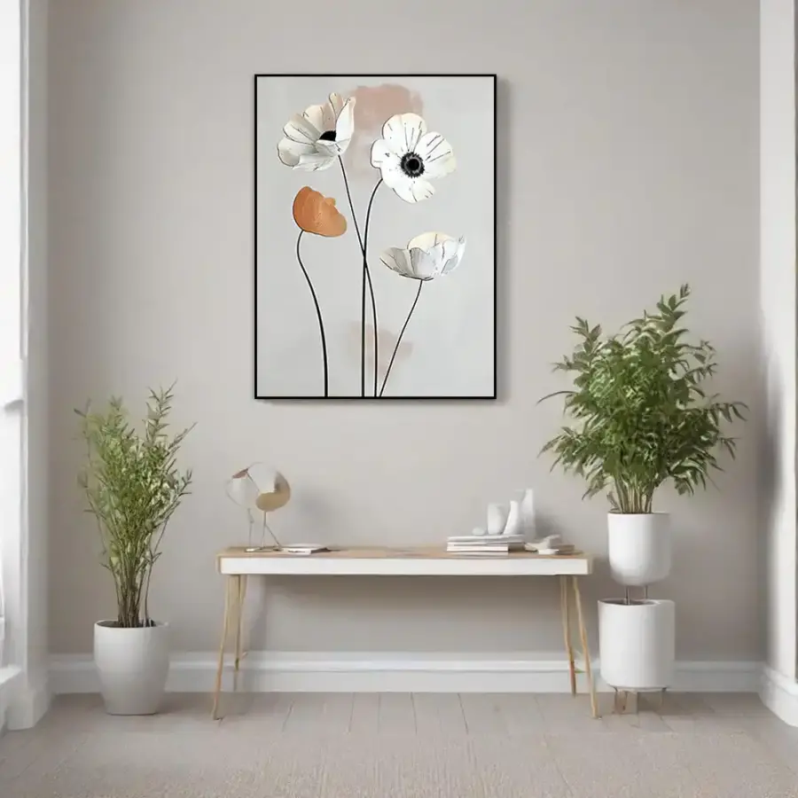 Flowers with Brown and White Kətan Tablo TB2073 - 2