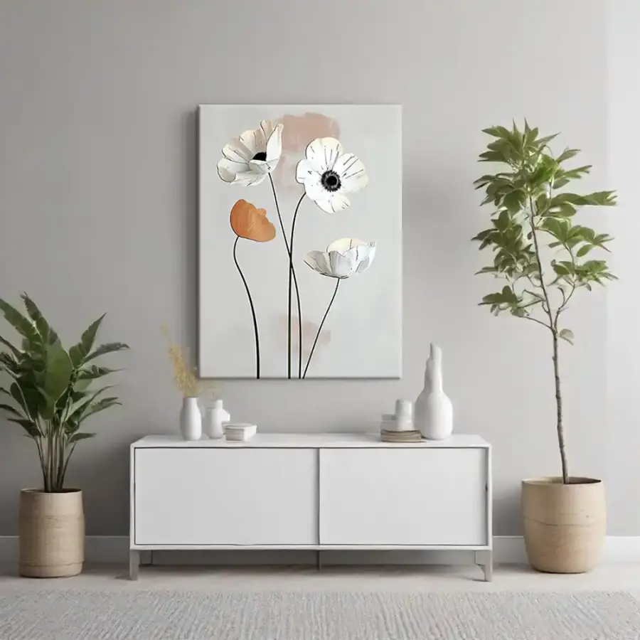 Flowers with Brown and White Kətan Tablo TB2073 - 1
