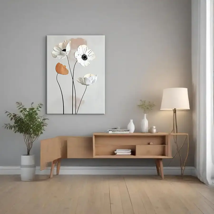 Flowers with Brown and White Kətan Tablo TB2073 - 3
