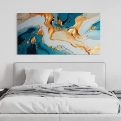 Fluid Rhapsody in Blue and Gold Kətan Tablo TB2125 - 2