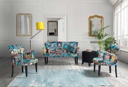 Frida 3lü Çay Seti Divan Kreslo Dəsti Çox Rəngli - Vistaso Concept