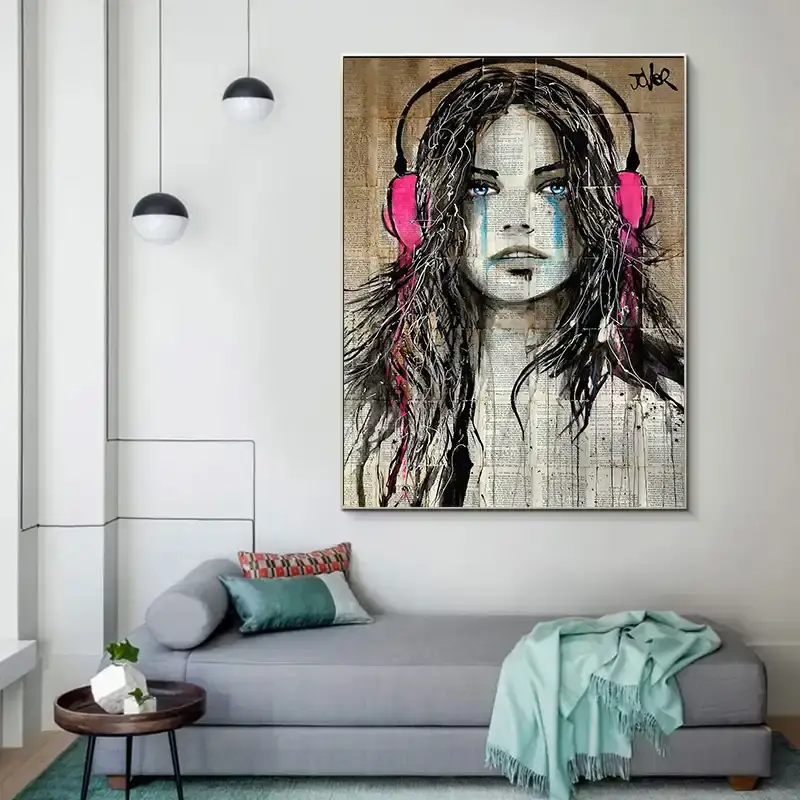 Girl with Pink Headphones Kətan Tablo TB1419 - 1
