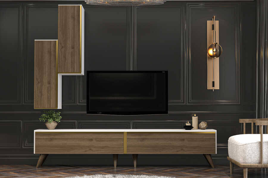 Aspendos Tv Stend - Ağ/Cəviz - 2