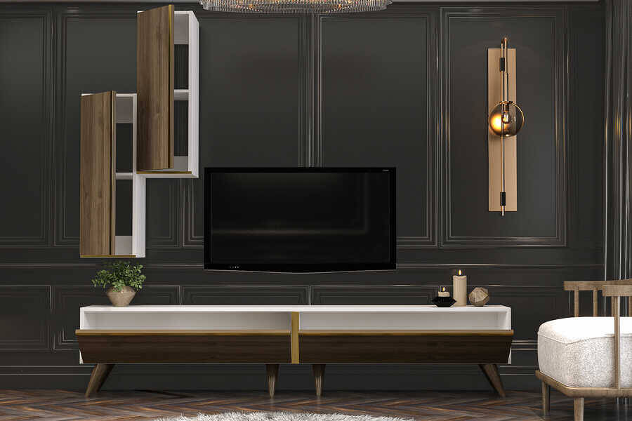 Aspendos Tv Stend - Ağ/Cəviz - 3
