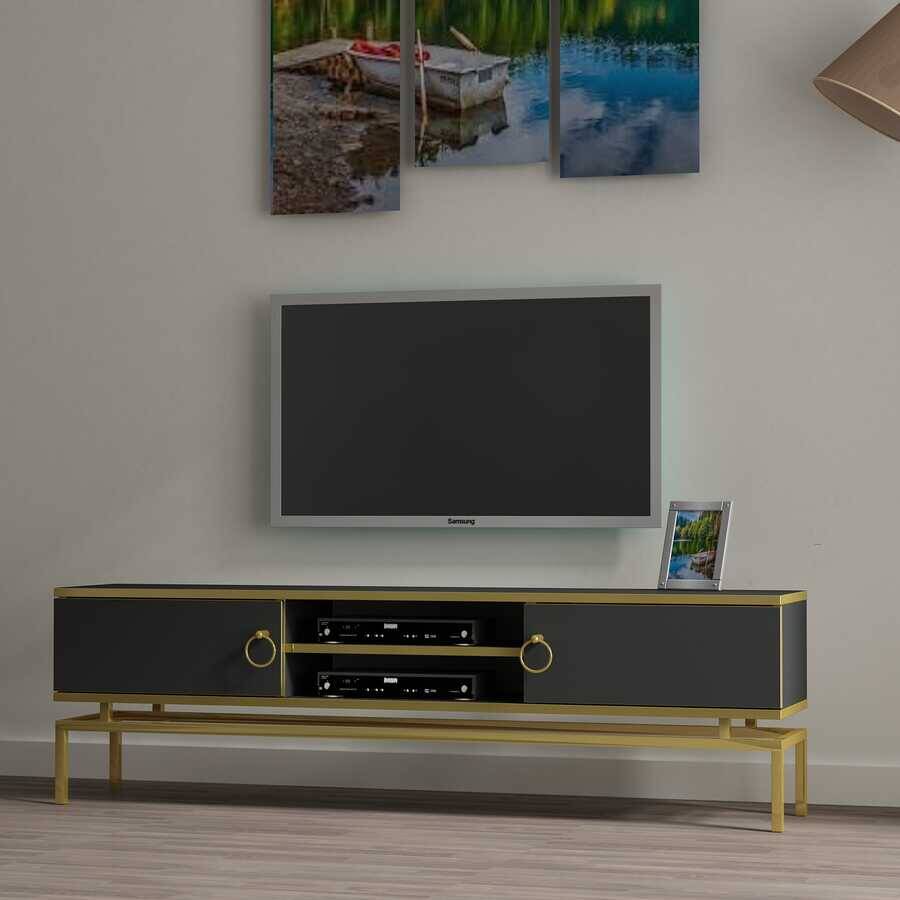 Astoria Tv Stend - Siyah - Gold - 3
