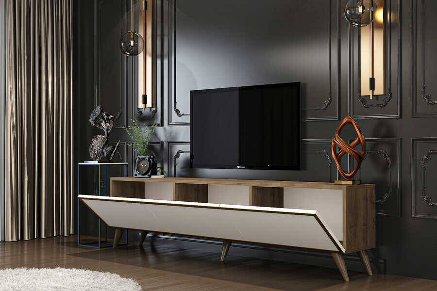 Austin Tv Stend - Ağ/Cəviz - 2