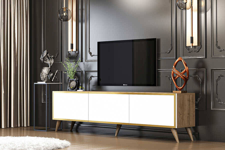 Austin Tv Stend - Ağ/Cəviz - 1