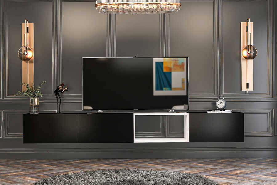 Clarins Tv Stend 240 Cm - Ağ/Qara - 1