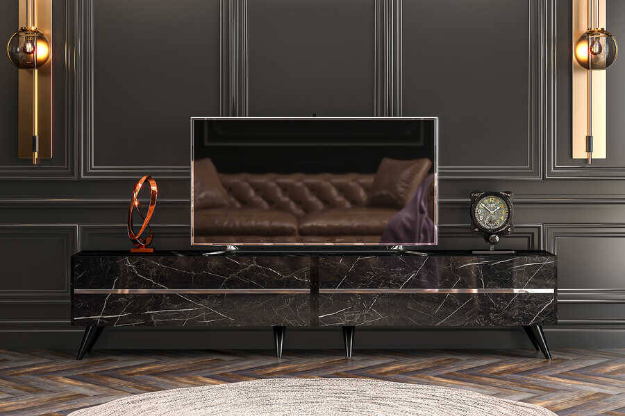 Dakota Tv Stend - Qara/Mərmər - 1