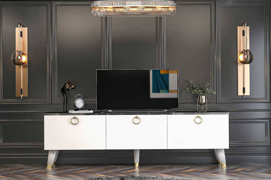 Louis Tv Stend - Ağ/Royal Mərmər - 2