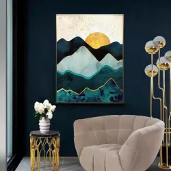 Gold Abstract Moon Kətan Tablo TB1203 - 1