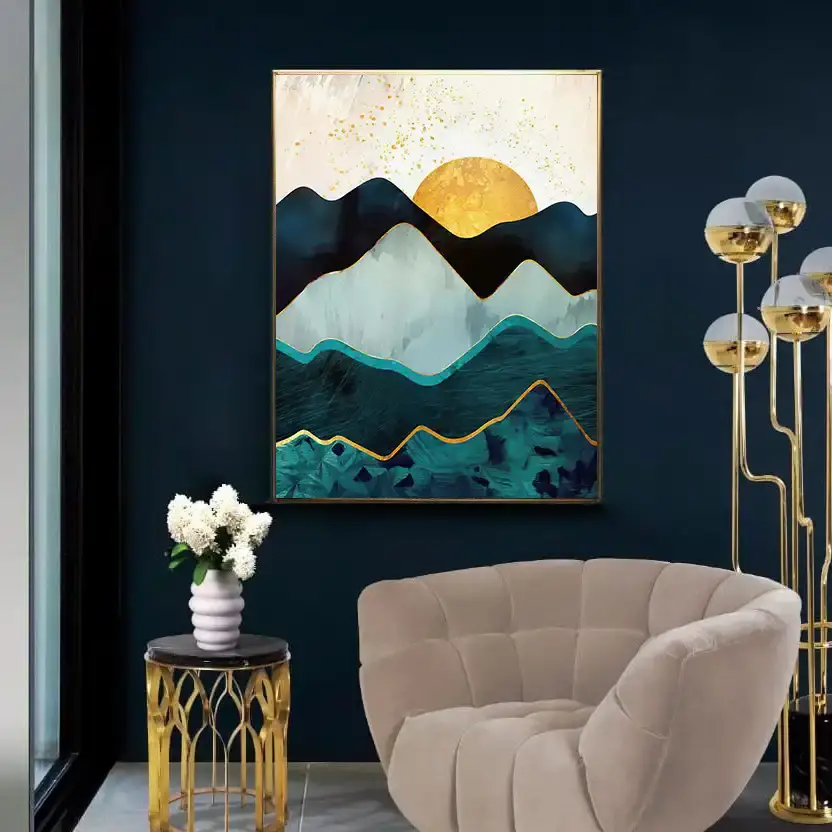 Gold Abstract Moon Kətan Tablo TB1203 - 1