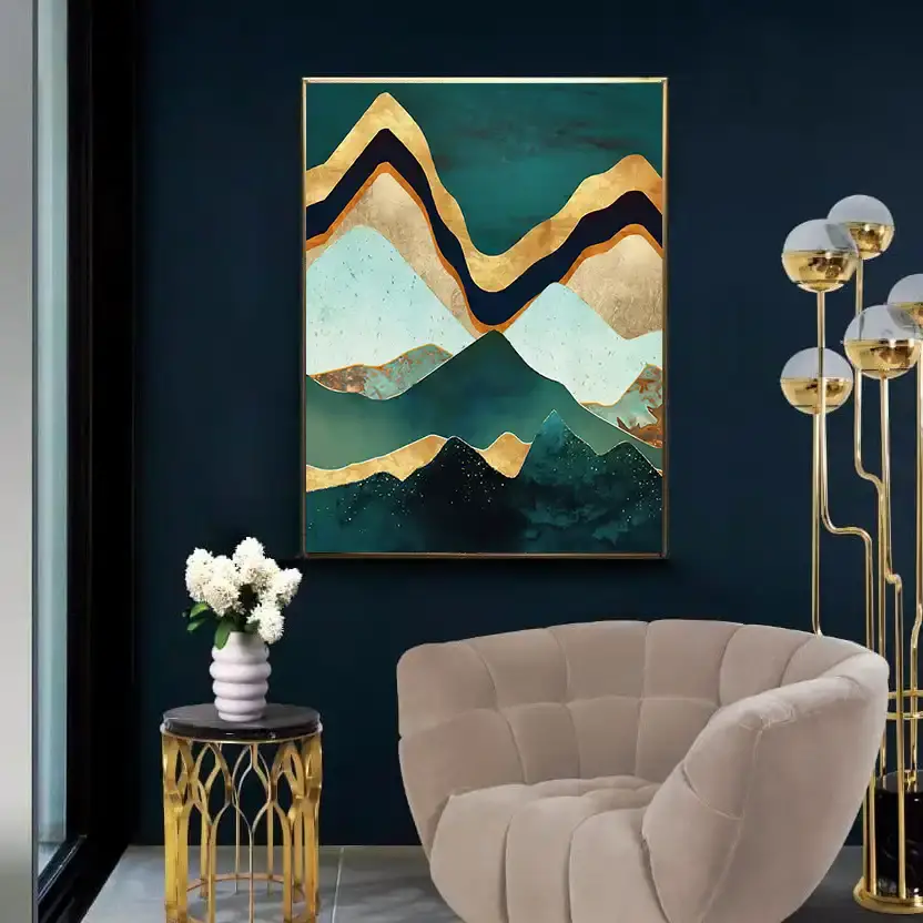 Gold Abstract Mountain Kətan Tablo TB1204 - 1