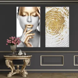 Gold Girls and Abstract 2li Set Kətan Tablo TB2034 - 1