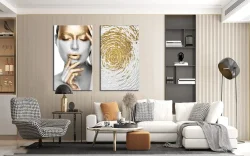Gold Girls and Abstract 2li Set Kətan Tablo TB2034 - 2