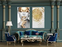 Gold Girls and Abstract 2li Set Kətan Tablo TB2034 - 3