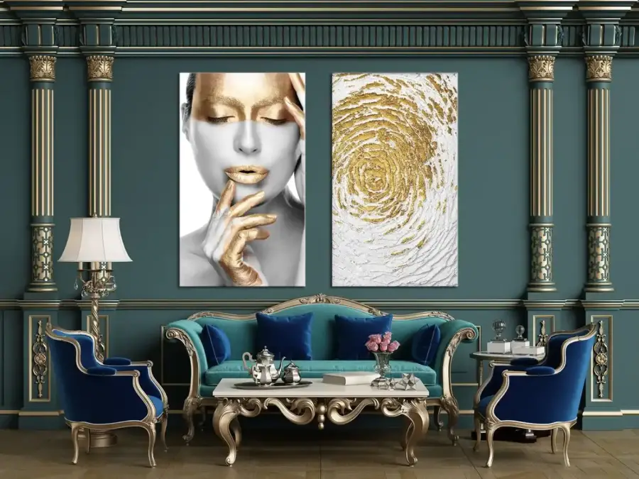 Gold Girls and Abstract 2li Set Kətan Tablo TB2034 - 3