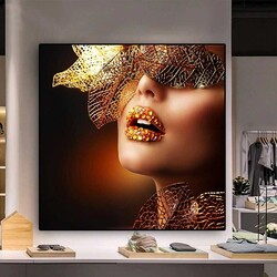 Gold Lips Fashion Kətan Tablo - 1