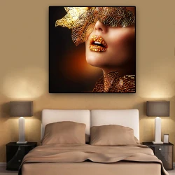 Gold Lips Fashion Kətan Tablo TB1404 - 2