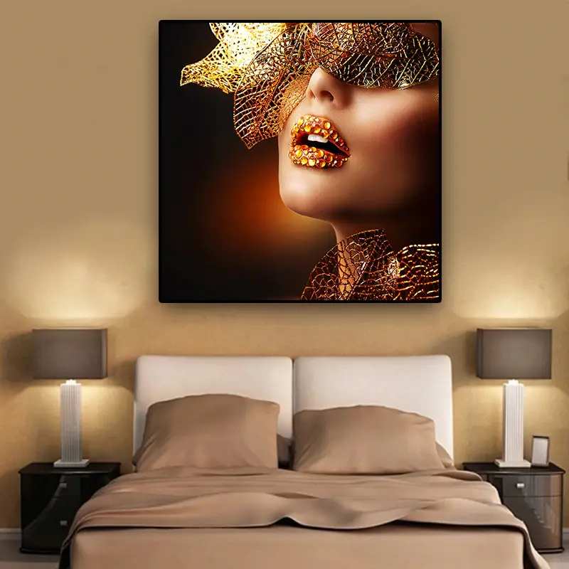 Gold Lips Fashion Kətan Tablo TB1404 - 2