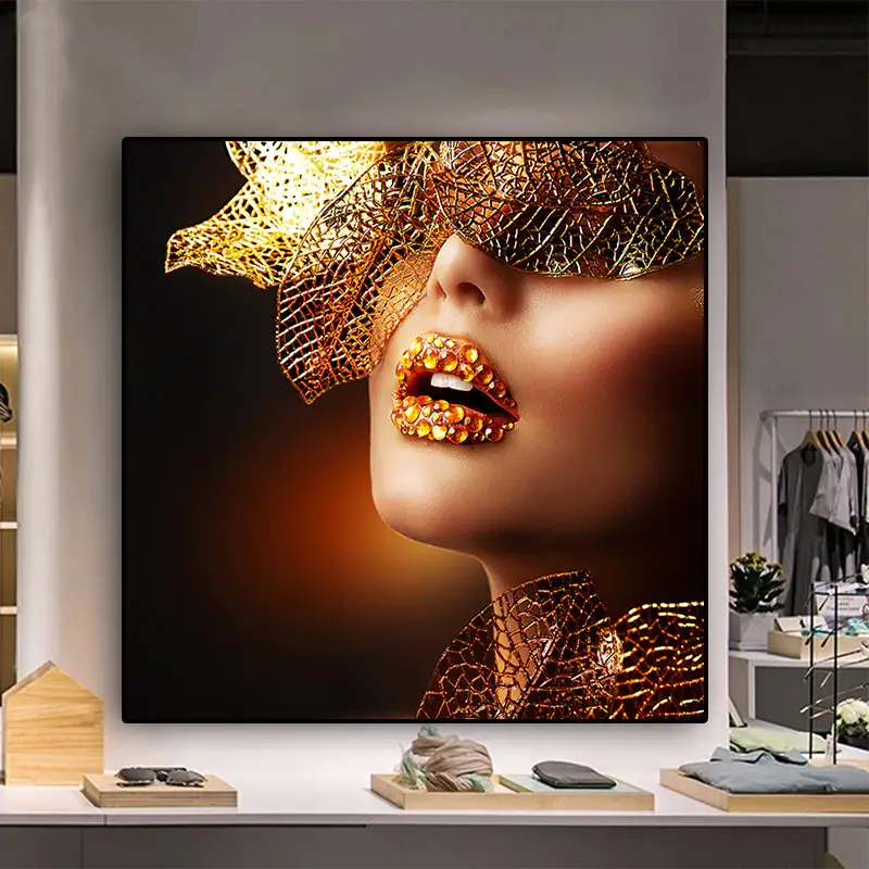 Gold Lips Fashion Kətan Tablo TB1404 - 1