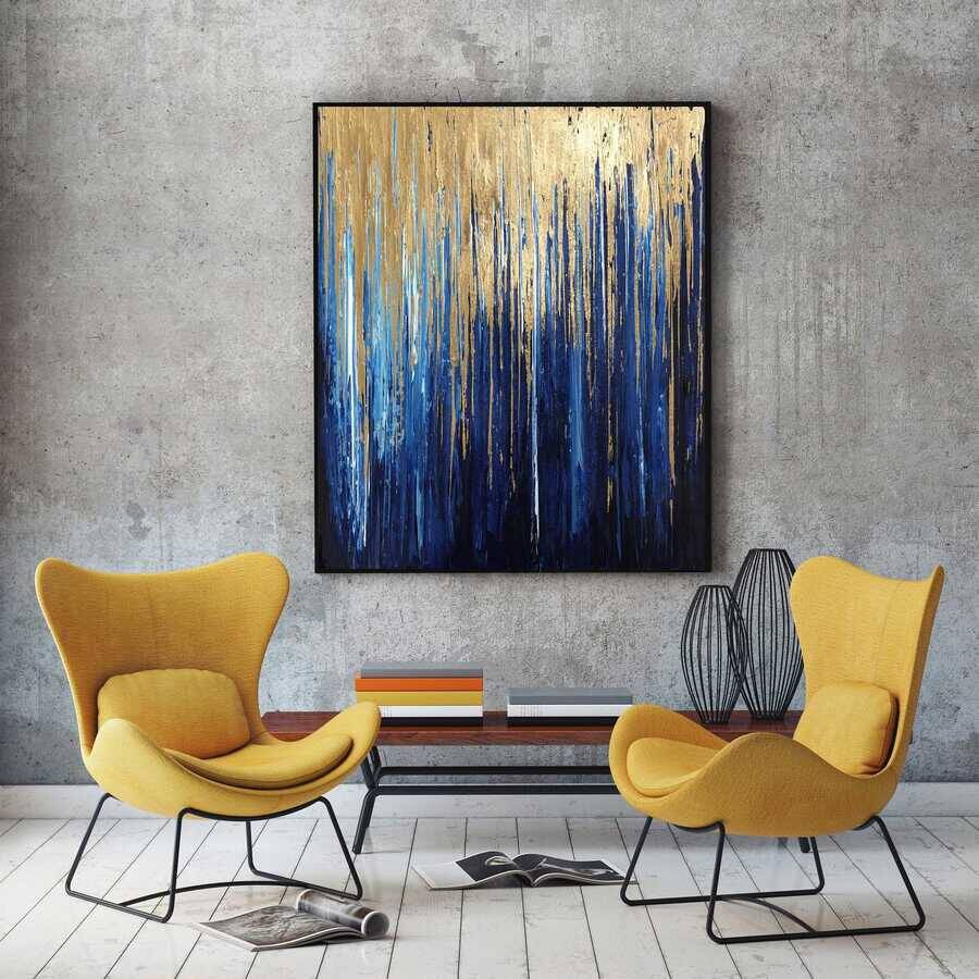 Gold Navy Blue Art Gold Kətan Tablo TB1281 - 1