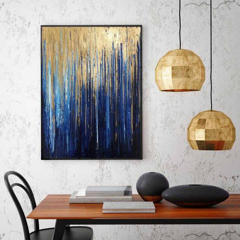 Gold Navy Blue Art Gold Kətan Tablo TB1281 - 2
