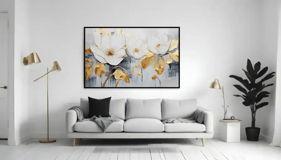Gold Oil Painting Flower Kətan Tablo TB2081 - 3