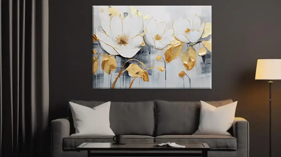 Gold Oil Painting Flower Kətan Tablo TB2081 - 4