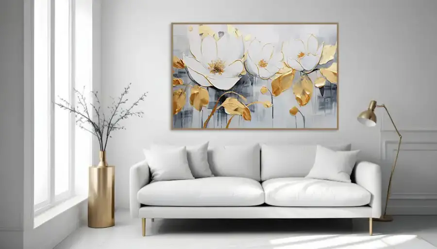 Gold Oil Painting Flower Kətan Tablo TB2081 - 5