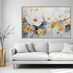 Gold Oil Painting Flower Kətan Tablo TB2081 - 1