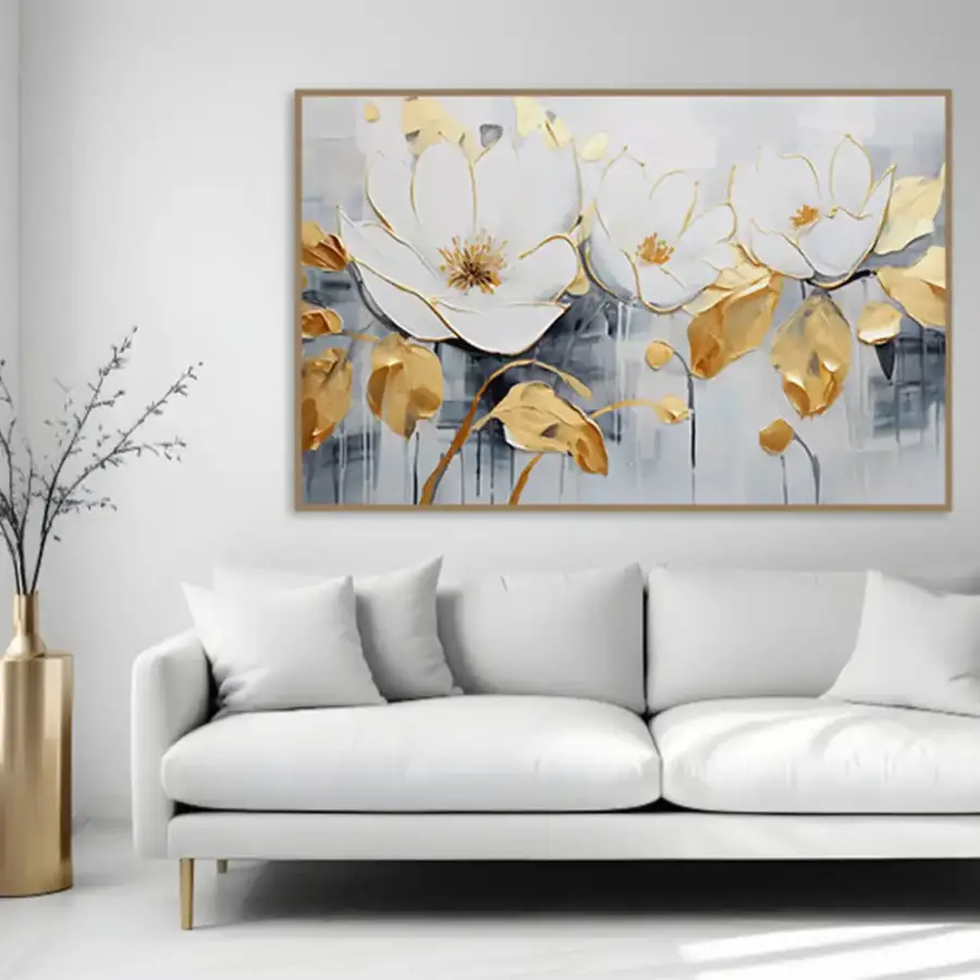 Gold Oil Painting Flower Kətan Tablo TB2081 - 1