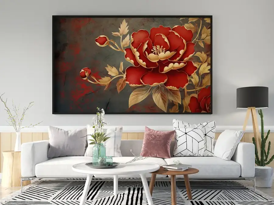 Gold Rose Flower Kətan Tablo TB1952 - 1