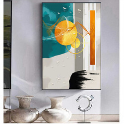 Golden Abstract Deer Kətan Tablo - Tabloshop